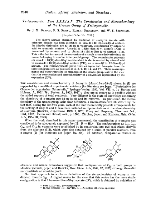 Triterpenoids. Part XXXIX. The constitution and stereochemistry of the ursane group of triterpenoids
