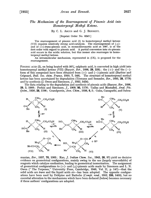 The mechanism of the rearrangement of pinonic acid into homoterpenyl methyl ketone