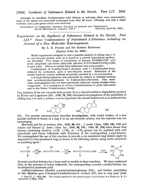 Experiments on the synthesis of substances related to the sterols. Part LII. Some condensations of substituted β-diketones including an account of a new molecular rearrangement