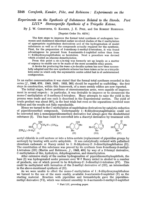 Experiments on the synthesis of substances related to the sterols. Part LIII. Stereospecific synthesis of a tricyclic ketone