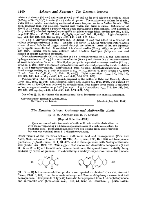 The reaction between quinones and anthranilic acids