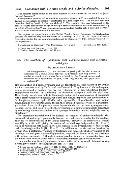 63. The reaction of cyanamide with α-amino-acetals and α-amino-aldehydes