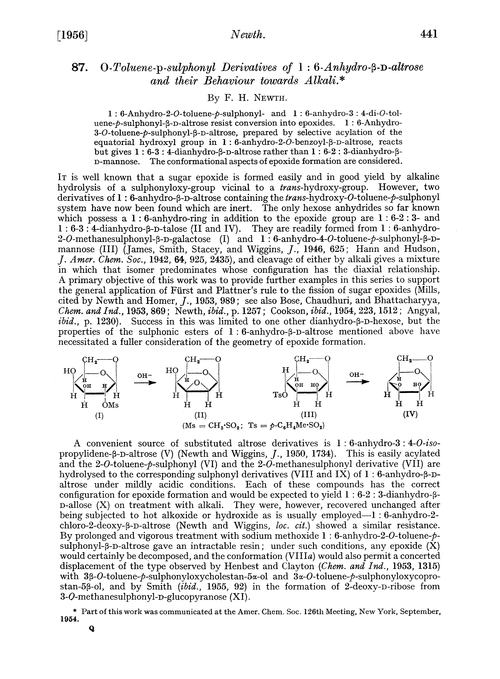 87. O-toluene-p-sulphonyl derivatives of 1 : 6-anhydro-β-D-altrose and their behaviour towards alkali.