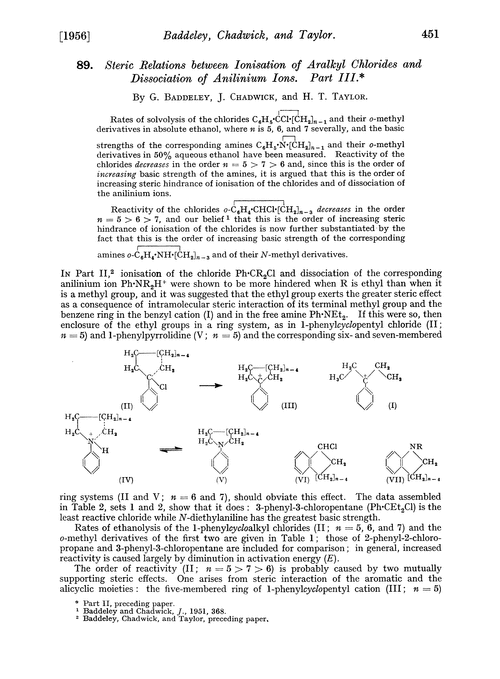 89. Steric relations between ionisation of aralkyl chlorides and dissociation of anilinium ions. Part III.