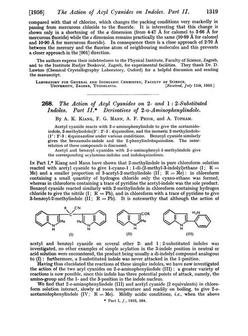 268. The action of acyl cyanides on 2- and 1 : 2-substituted indoles. Part II. Derivatives of 2-o-aminophenylindole