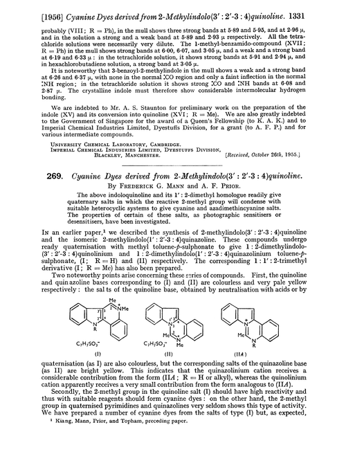 269. Cyanine dyes derived from 2-methylindolo(3′ : 2′-3 : 4)quinoline