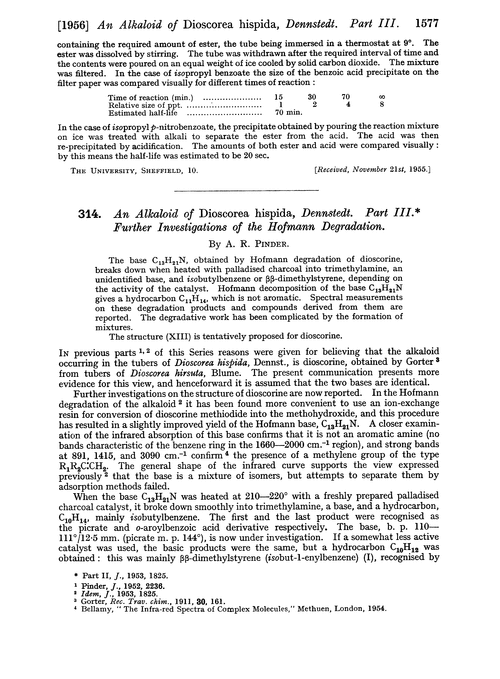 314. An alkaloid of Dioscorea hispida, dennstedt. Part III. Further investigations of the Hofmann degradation