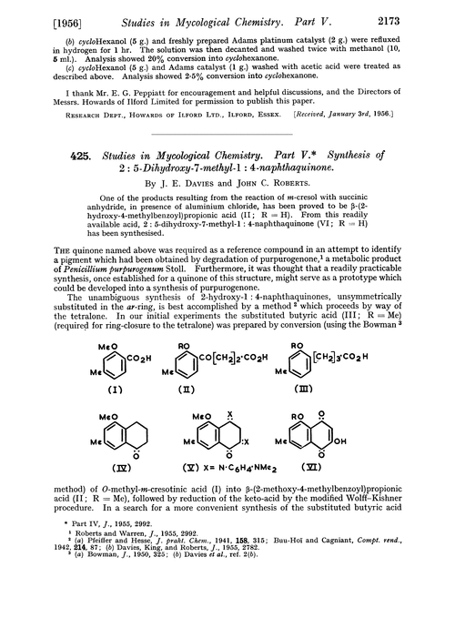 425. Studies in mycological chemistry. Part V. Synthesis of 2 : 5-dihydroxy-7-methyl-1 : 4-naphthaquinone