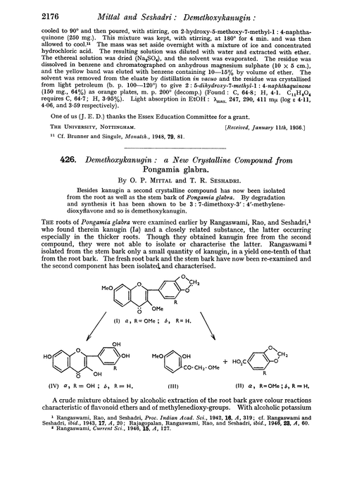 426. Demethoxykanugin: a new crystalline compound from Pongamia glabra