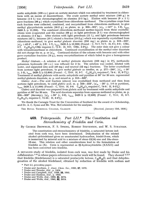 469. Triterpenoids. Part LII. The constitution and stereochemistry of friedelin and cerin
