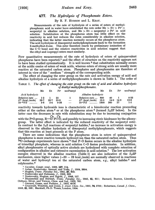 477. The hydrolysis of phosphonate esters