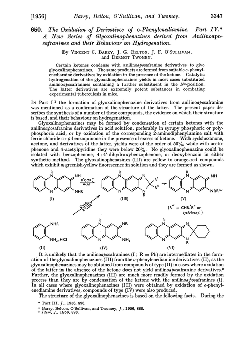 650. The oxidation of derivatives of o-phenylenediamine. Part IV. A new series of glyoxalinophenazines derived from anilinoaposafranines and their behaviour on hydrogenation