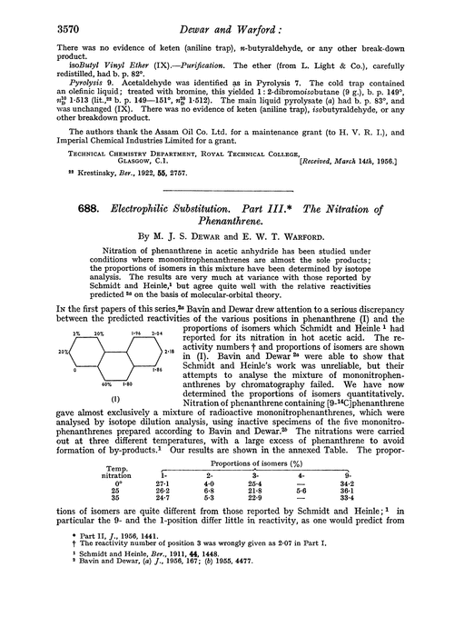 688. Electrophilic substitution. Part III. The nitration of phenanthrene