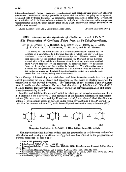 838. Studies in the synthesis of cortisone. Part XVIII. The preparation of cortisone esters from 4 : 5α-dihydrocortisone