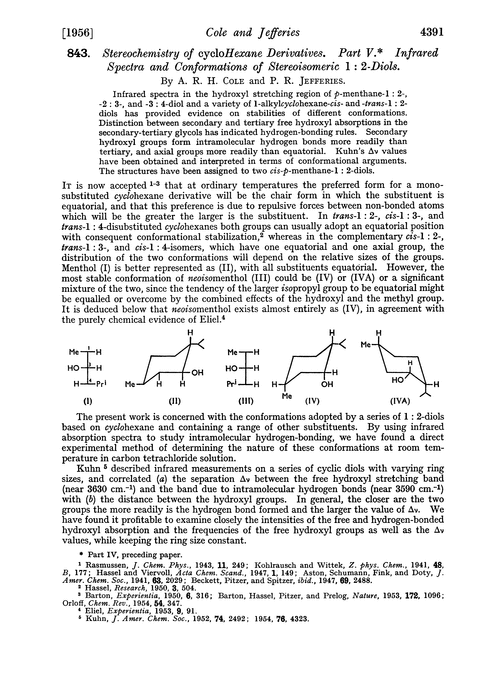 843. Stereochemistry of cyclohexane derivatives. Part V. Infrared spectra and conformations of stereoisomeric 1 : 2-diols