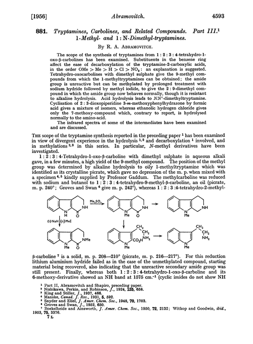 881. Tryptamines, carbolines, and related compounds. Part III. 1-Methyl- and 1 : N-dimethyl-tryptamines