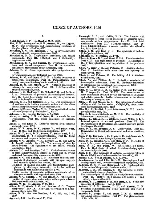 Index of authors, 1956