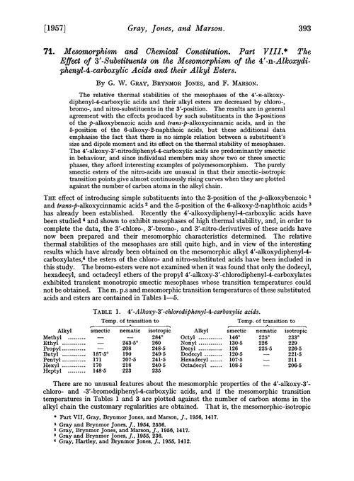 71. Mesomorphism and chemical constitution. Part VIII. The effect of 3′-substituents on the mesomorphism of the 4′-n-alkoxydiphenyl-4-carboxylic acids and their alkyl esters