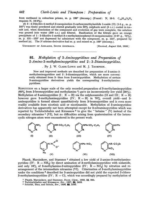 81. Methylation of 3-aminopyridines and preparation of 2-amino-3-methylaminopyridine and 2 : 3-diaminopyridine
