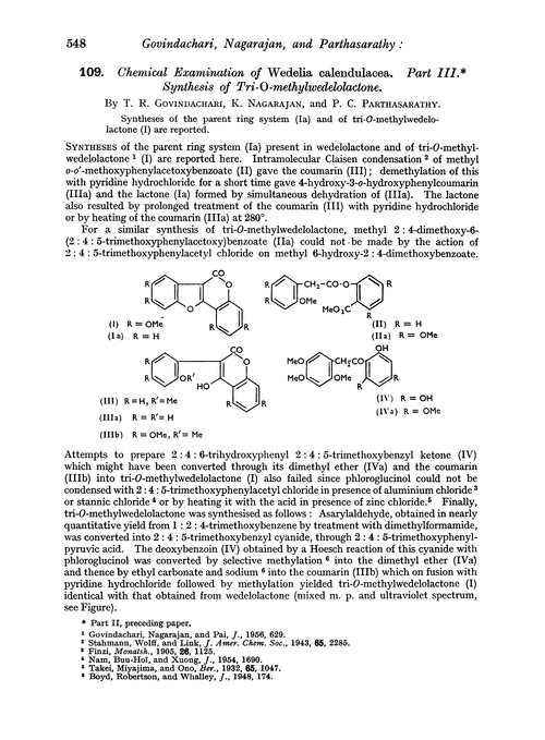 109. Chemical examination of Wedelia calendulacea. Part III. Synthesis of tri-O-methylwedelolactone