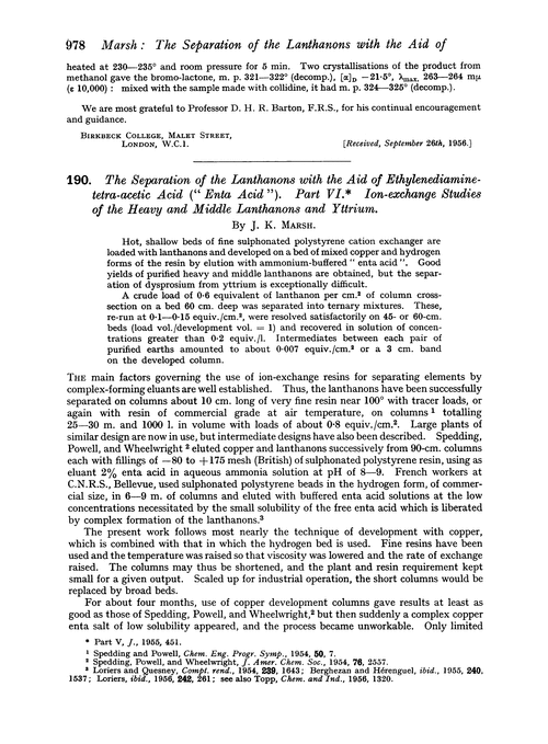 190. The separation of the lanthanons with the aid of ethylenediaminetetra-acetic acid (“enta acid”). Part VI. Ion-exchange studies of the heavy and middle lanthanons and yttrium