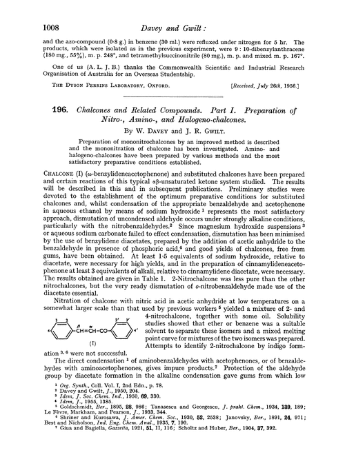196. Chalcones and related compounds. Part I. Preparation of nitro-, amino-, and halogeno-chalcones