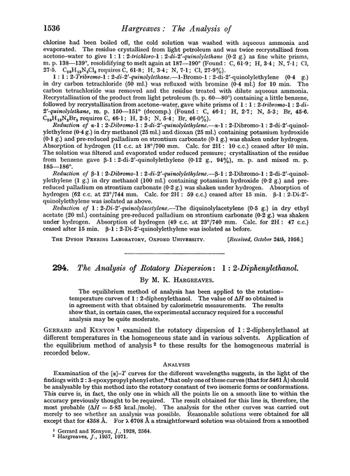 294. The analysis of rotatory dispersion: 1 : 2-diphenylethanol
