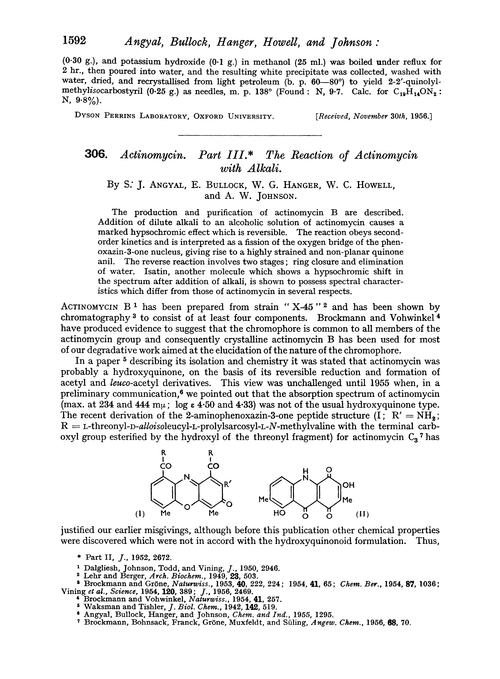 306. Actinomycin. Part III. The reaction of actinomycin with alkali