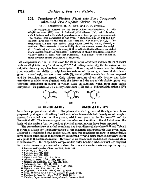 325. Complexes of bivalent nickel with some compounds containing two sulphide chelate groups