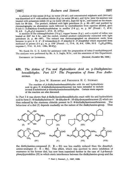 431. The action of tin and hydrochloric acid on p-dialkylaminobenzaldehydes. Part II. The preparation of some new anthracenes