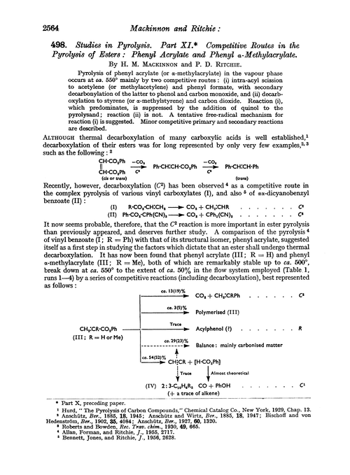 498. Studies in pyrolysis. Part XI. Competitive routes in the pyrolysis of esters : phenyl acrylate and phenyl α-methylacrylate