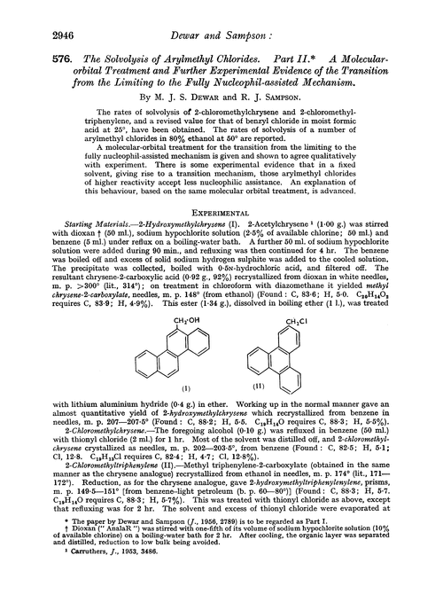 576. The solvolysis of arylmethyl chlorides. Part II. A molecular-orbital treatment and further experimental evidence of the transition from the limiting to the fully nucleophil-assisted mechanism