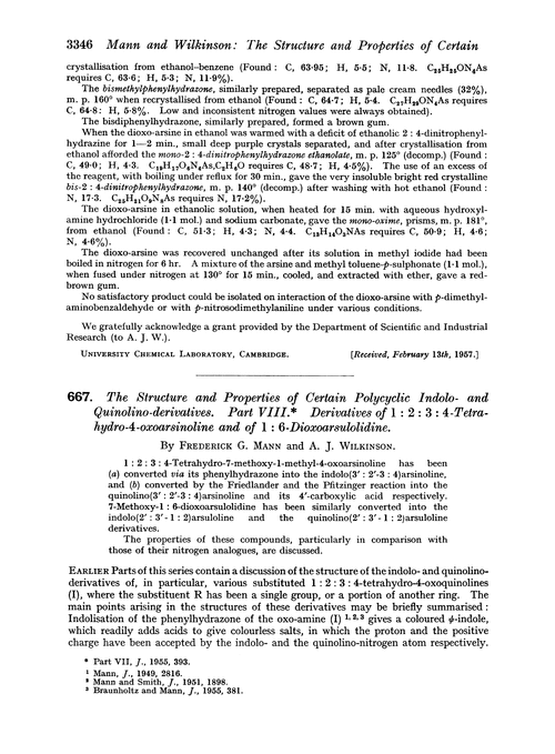 667. The structure and properties of certain polycyclic indolo- and quinolino-derivatives. Part VIII. Derivatives of 1 : 2 : 3 : 4-tetrahydro-4-oxoarsinoline and of 1 : 6-dioxoarsulolidine