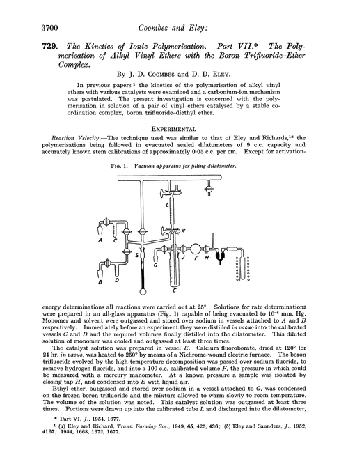 729. The kinetics of ionic polymerisation. Part VII. The polymerisation of alkyl vinyl ethers with the boron trifluoride–ether complex