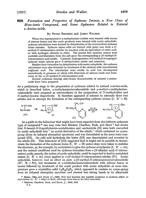 889. Formation and properties of sydnone imines, a new class of meso-ionic compound, and some sydnones related to natural α-amino-acids