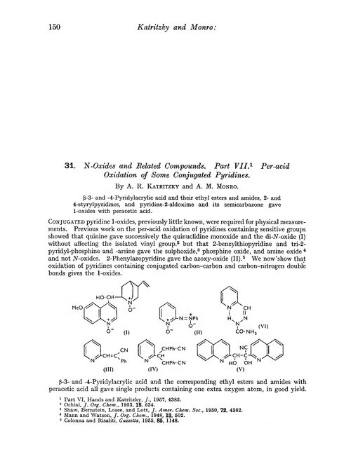 31. N-oxides and related compounds. Part VII. Per-acid oxidation of some conjugated pyridines