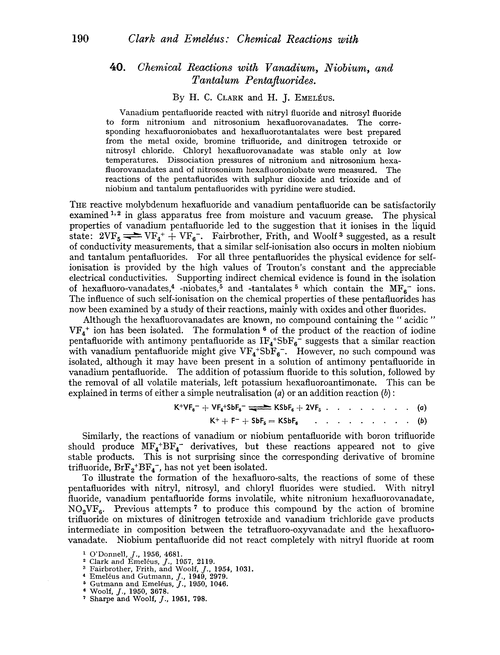 40. Chemical reactions with vanadium, niobium, and tantalum pentafluorides
