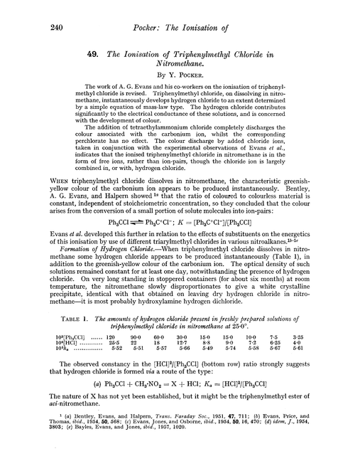 49. The ionisation of triphenylmethyl chloride in nitromethane