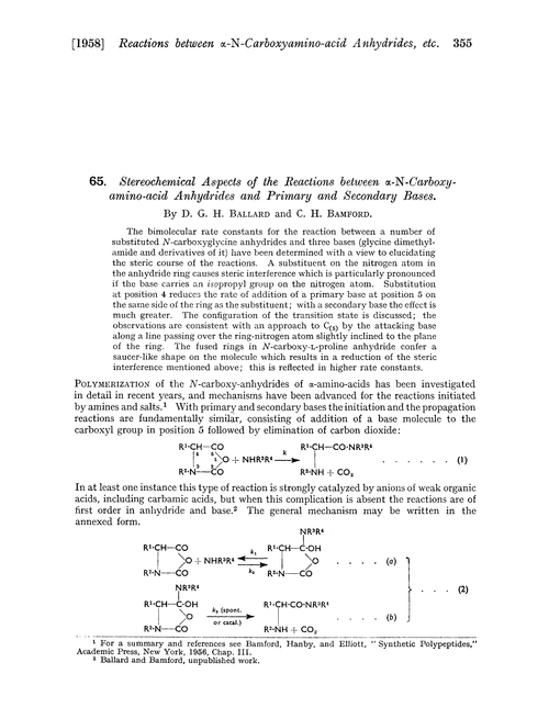 65. Stereochemical aspects of the reactions between α-N-carboxy-amino-acid anhydrides and primary and secondary bases