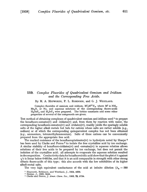 119. Complex fluorides of quadrivalent osmium and iridium and the corresponding free acids