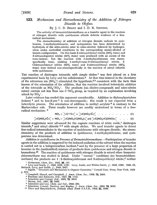 123. Mechanism and stereochemistry of the addition of nitrogen dioxide to olefins