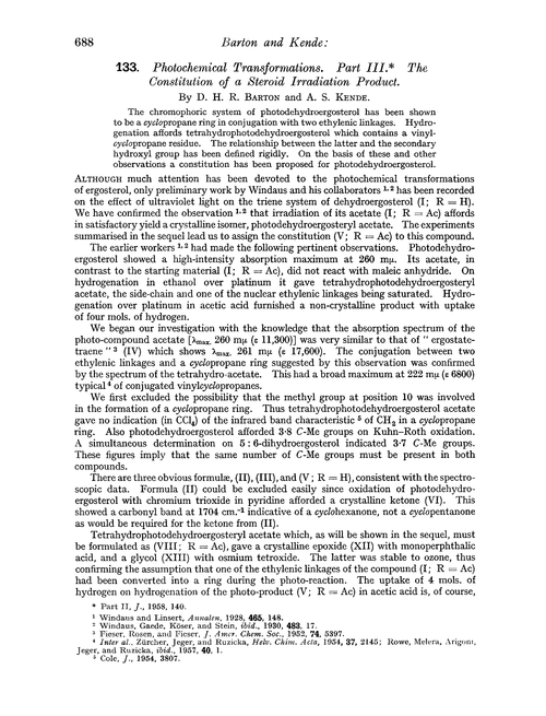 133. Photochemical transformations. Part III. The constitution of a steroid irradiation product