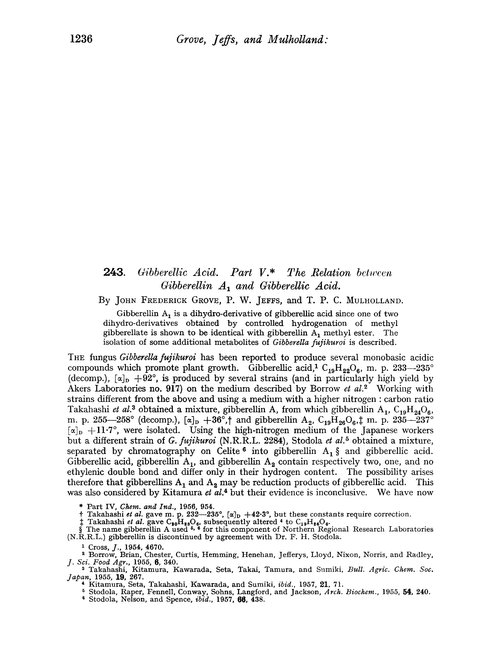 243. Gibberellic acid. Part V. The relation between gibberellin A1 and gibberellic acid