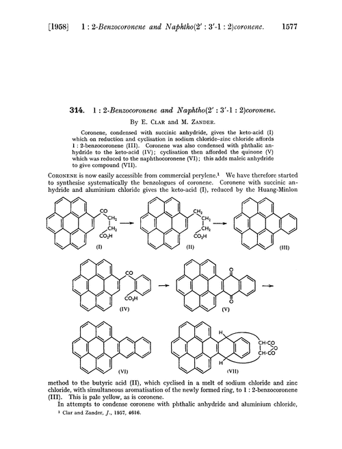 314. 1 : 2-Benzocoronene and naphtho(2′ : 3′-1 : 2)coronene
