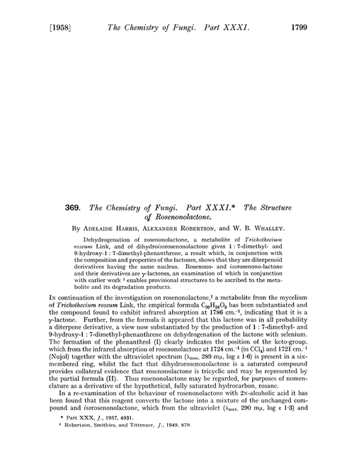 369. The chemistry of fungi. Part XXXI. The structure of rosenonolactone