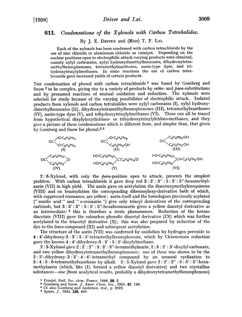611. Condensations of the xylenols with carbon tetrahalides