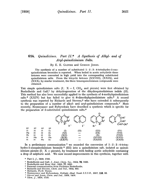 614. Quinolizines. Part II. A synthesis of alkyl- and of aryl-quinolizinium salts