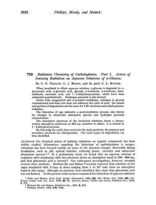 710. Radiation chemistry of carbohydrates. Part I. Action of ionising radiation on aqueous solutions of D-glucose