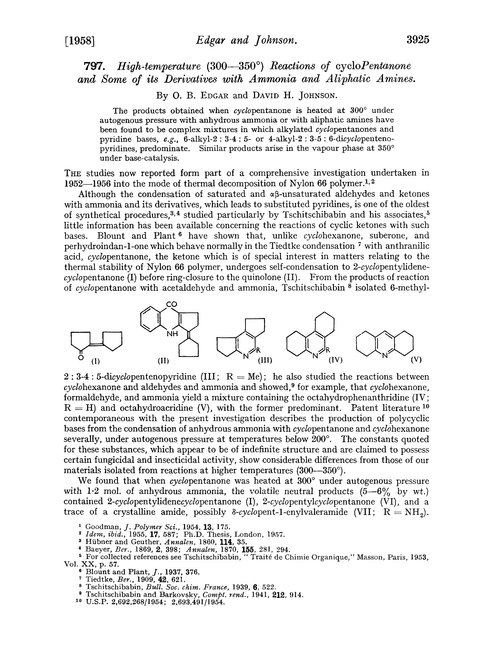 797. High-temperature (300—350°) reactions of cyclopentanone and some of its derivatives with ammonia and aliphatic amines