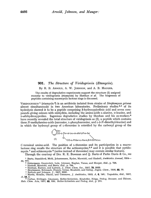 901. The structure of viridogrisein (etamycin)